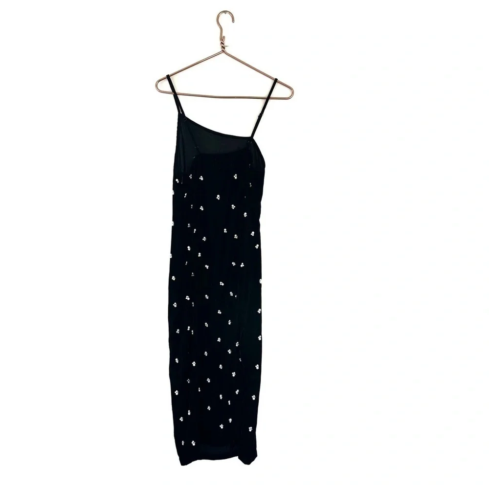 Urban Outfitters Velvet Beaded Black Midi Dress Womens Size 8 New Y2K Style - Picture 4 of 8
